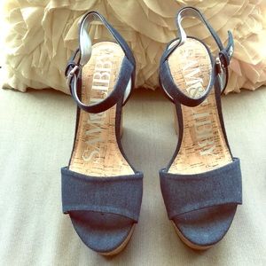 Denim wedges, barely worn